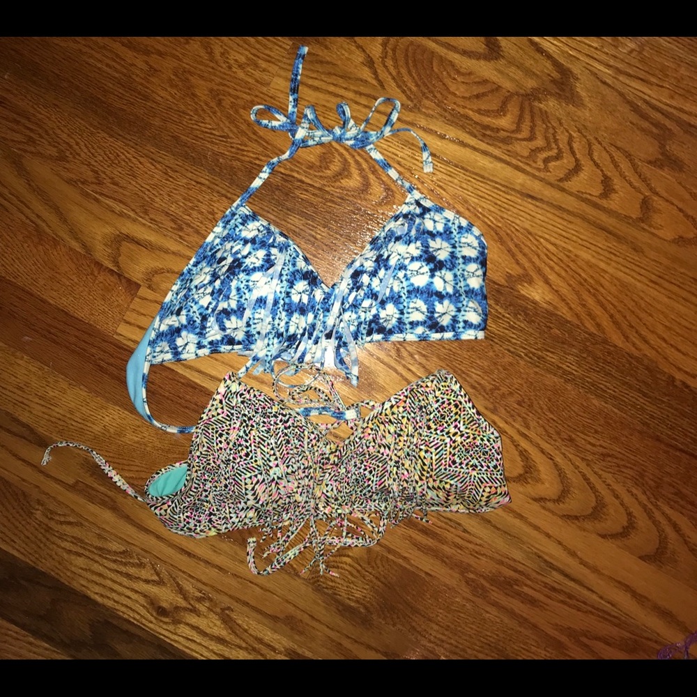 Two LA Hearts fringed bathing suit tops!